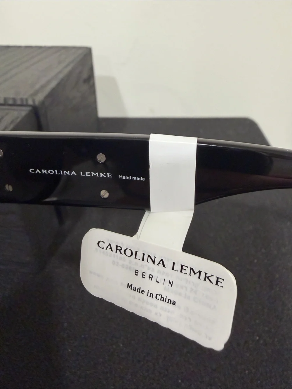 Carolina Lemke Suri Shiny Black Frame Sunglasses with Gold Accent Luxury Case